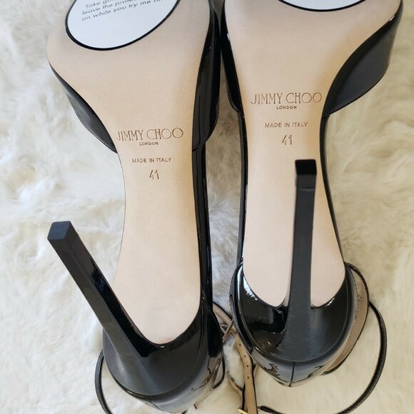 Jimmy Choo Patent Black Sandals - Picture 4 of 5